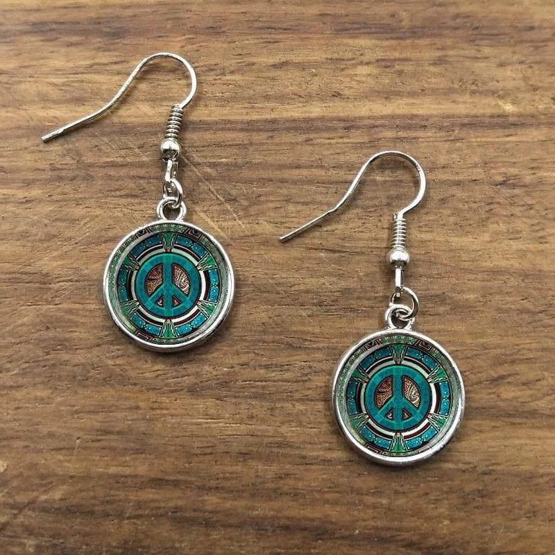 Hippie Peace Sign Dangle Earrings - Glova