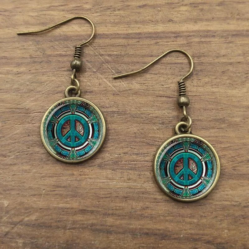 Hippie Peace Sign Dangle Earrings - Glova