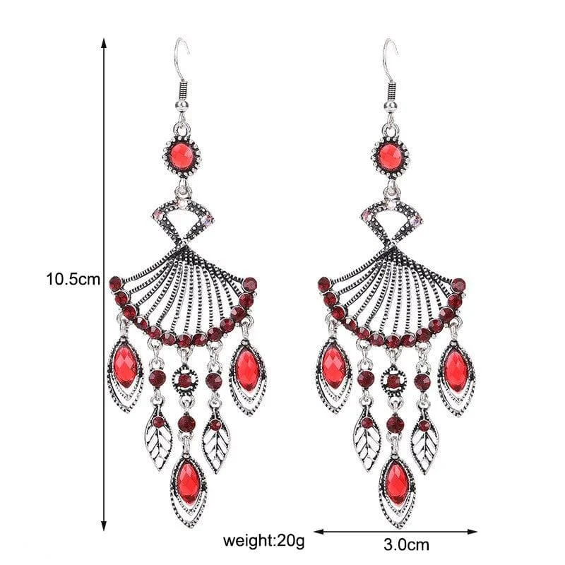 Hollow Rhinestone Drop Leaf Earrings - Glova