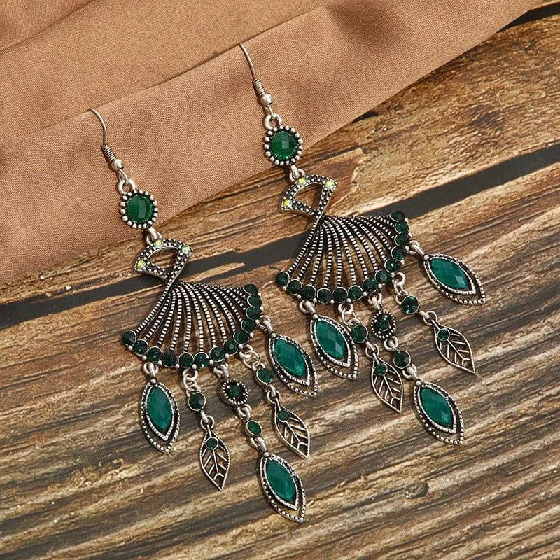 Hollow Rhinestone Drop Leaf Earrings - Glova