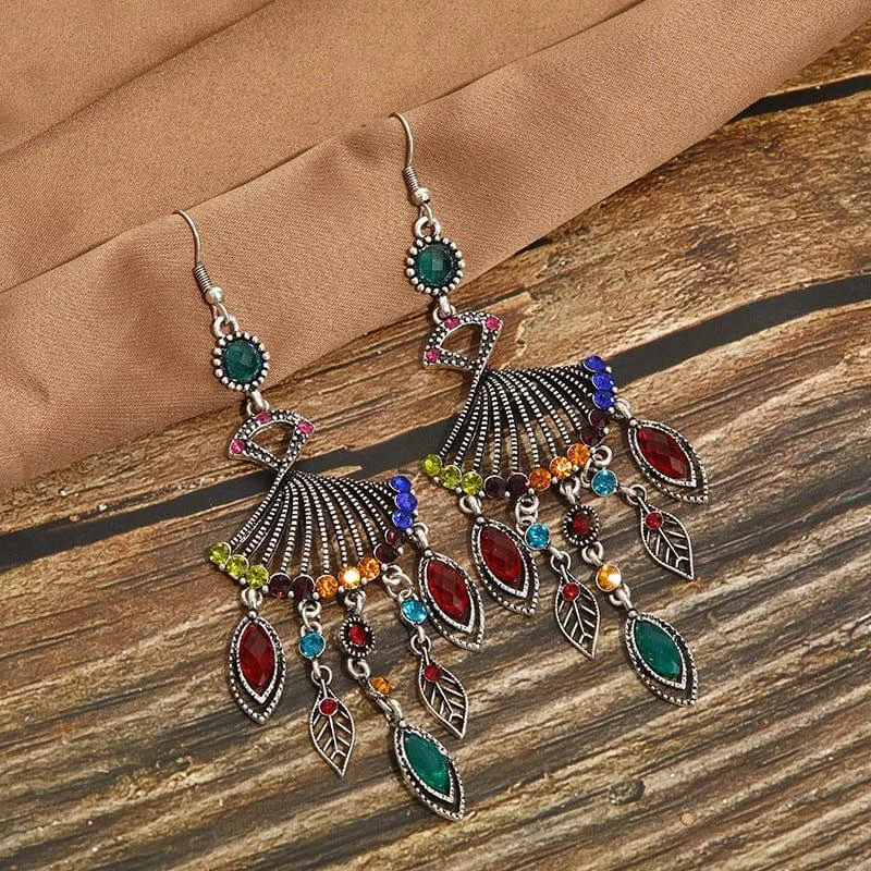 Hollow Rhinestone Drop Leaf Earrings - Glova