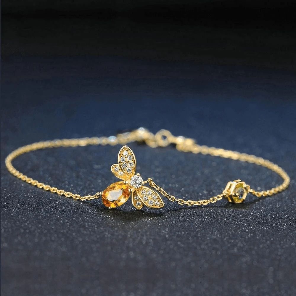 Honey Bee Natural Citrine Sterling Silver Bracelet - Glova