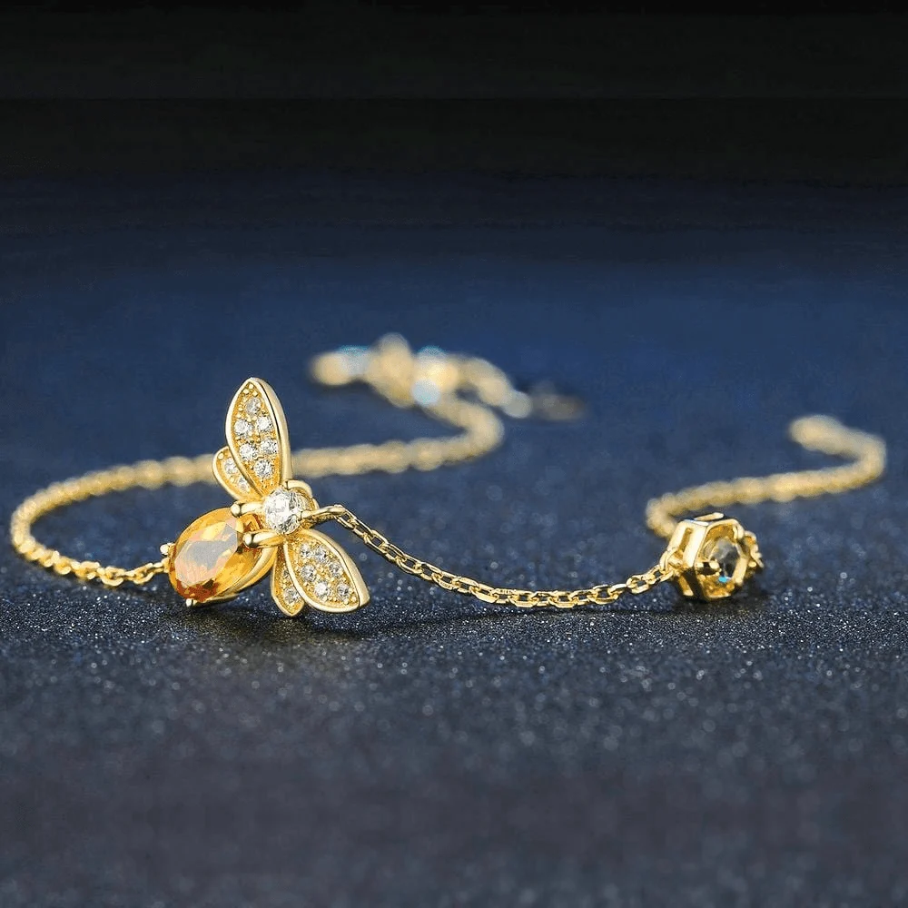 Honey Bee Natural Citrine Sterling Silver Bracelet - Glova