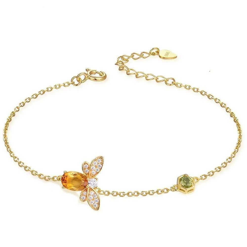 Honey Bee Natural Citrine Sterling Silver Bracelet - Glova