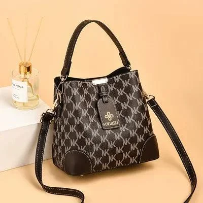 Houndstooth / Leopard Pattern PU Leather Bucket Cross Body Bag - Glova