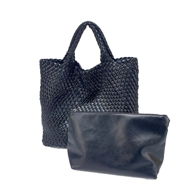 Ibiza Faux Leather Woven Tote - 21 Colors - Glova