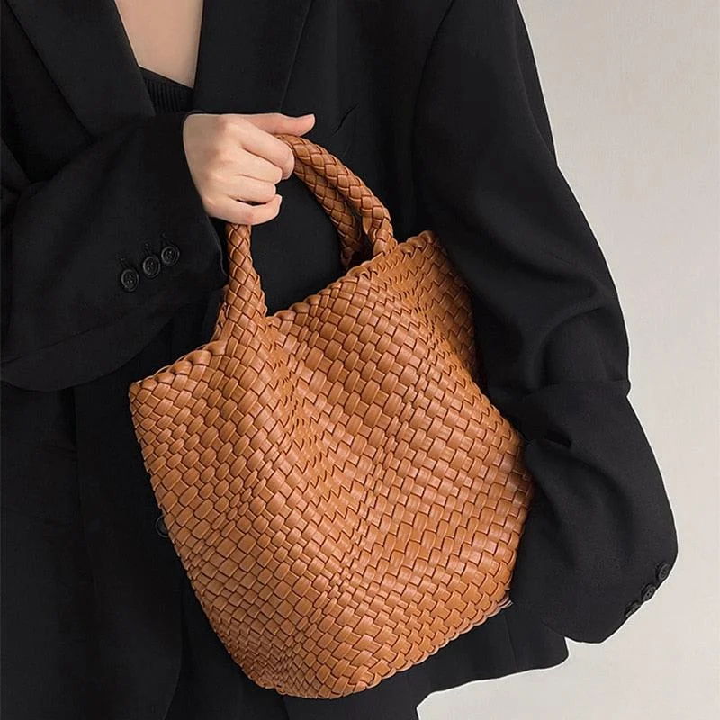 Ibiza Faux Leather Woven Tote - 21 Colors - Glova