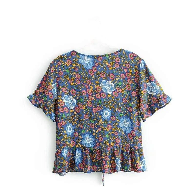 Ida Floral Tie Front Blouse in Green - Glova