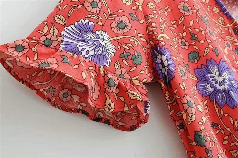 Ida Floral Tie Front Blouse in Red - Glova