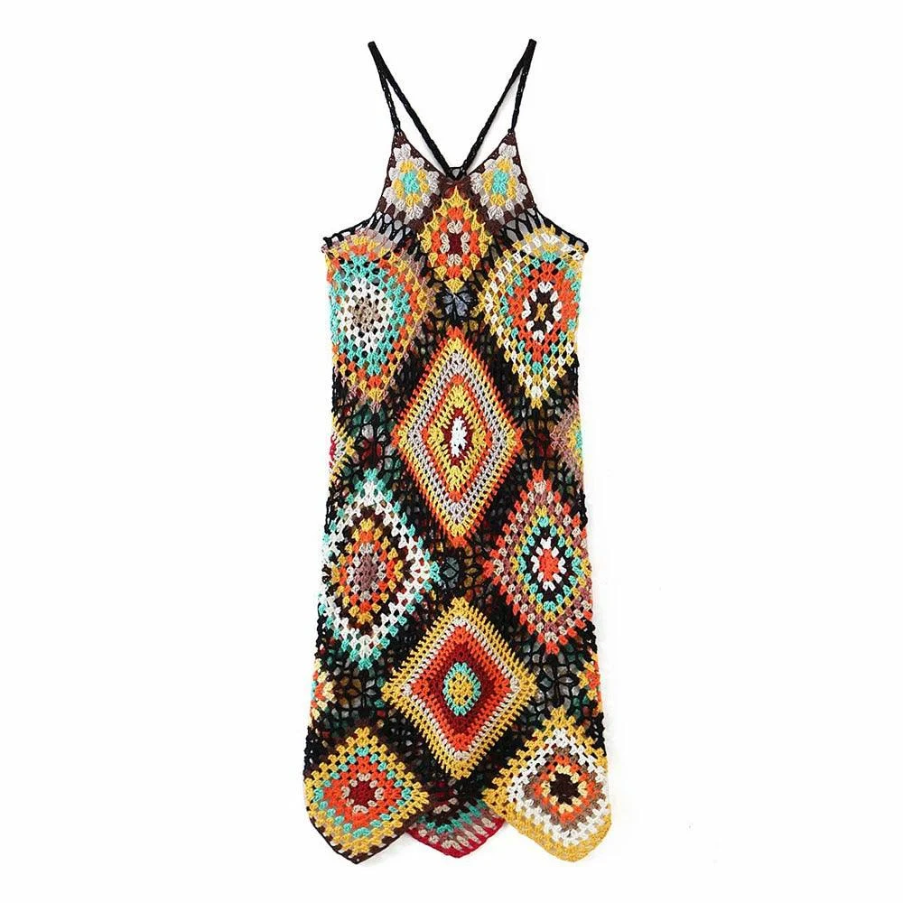 Iliana Multi-Color Patchwork Crochet Dress - 2 Colors - Glova