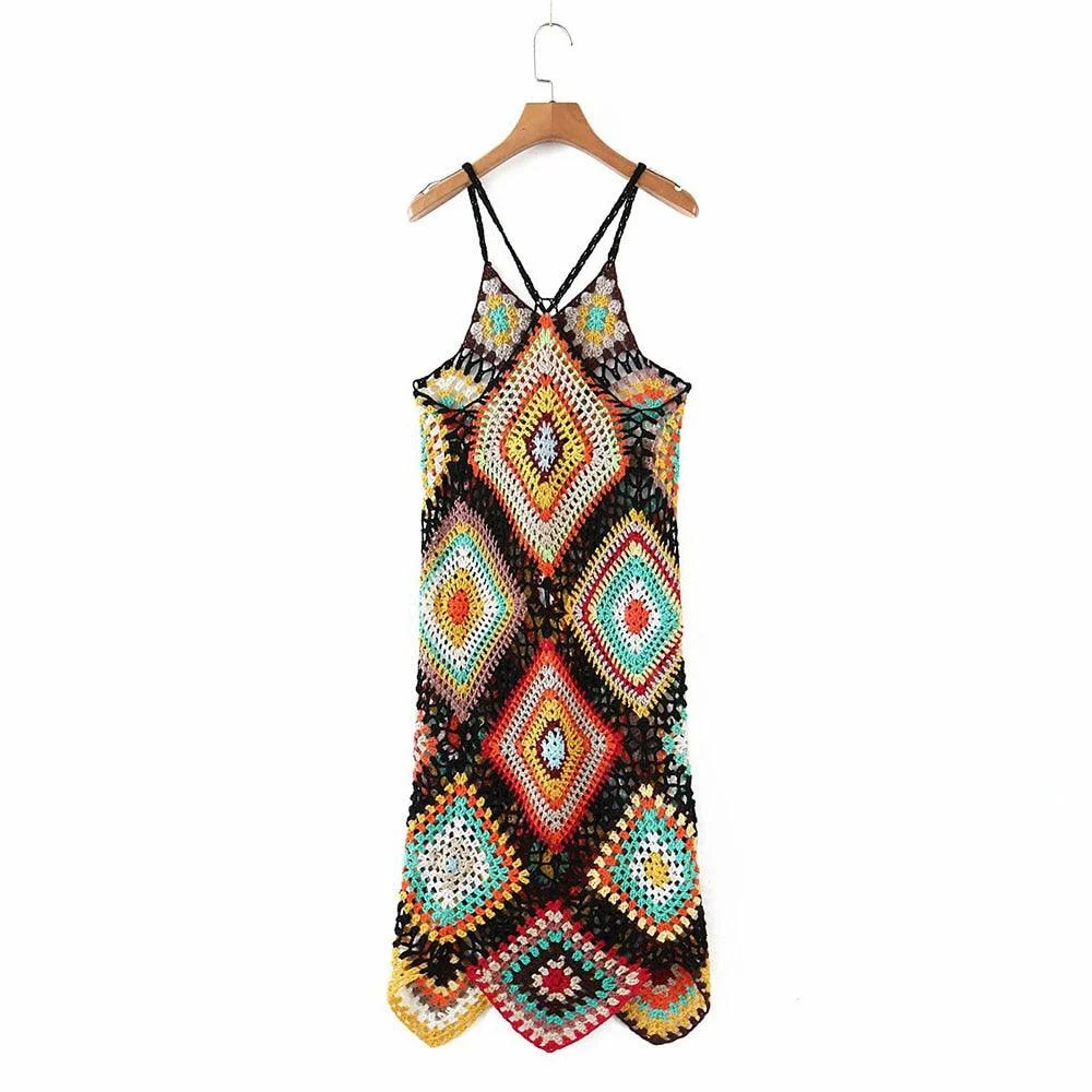 Iliana Multi-Color Patchwork Crochet Dress - 2 Colors - Glova