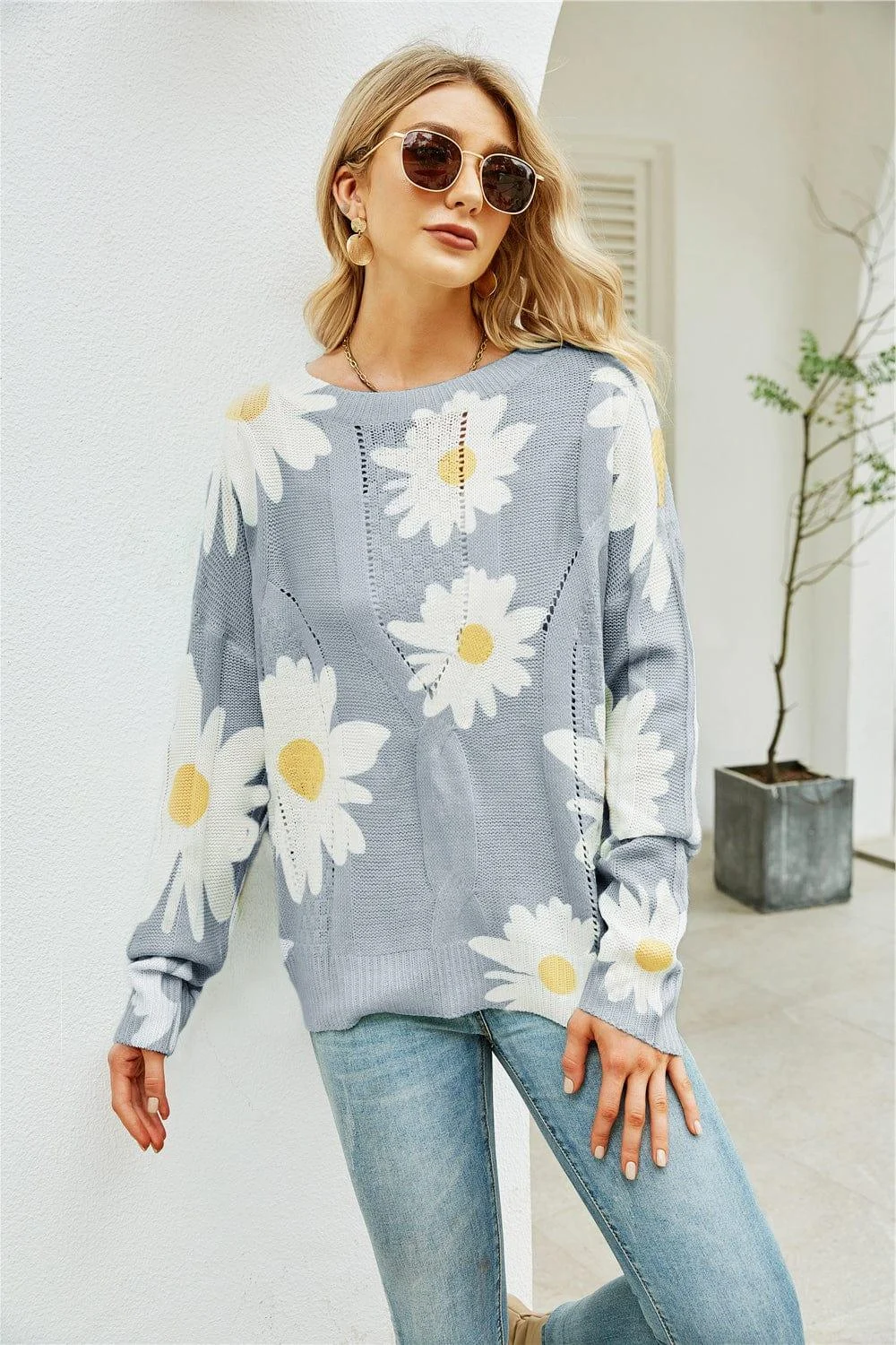 Indigo Floral Sweater - Glova