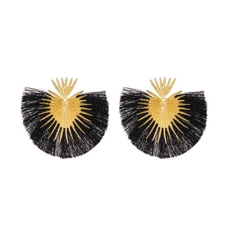 Inka Bohemian Big Exaggerated Fan Tassel Earrings - Glova