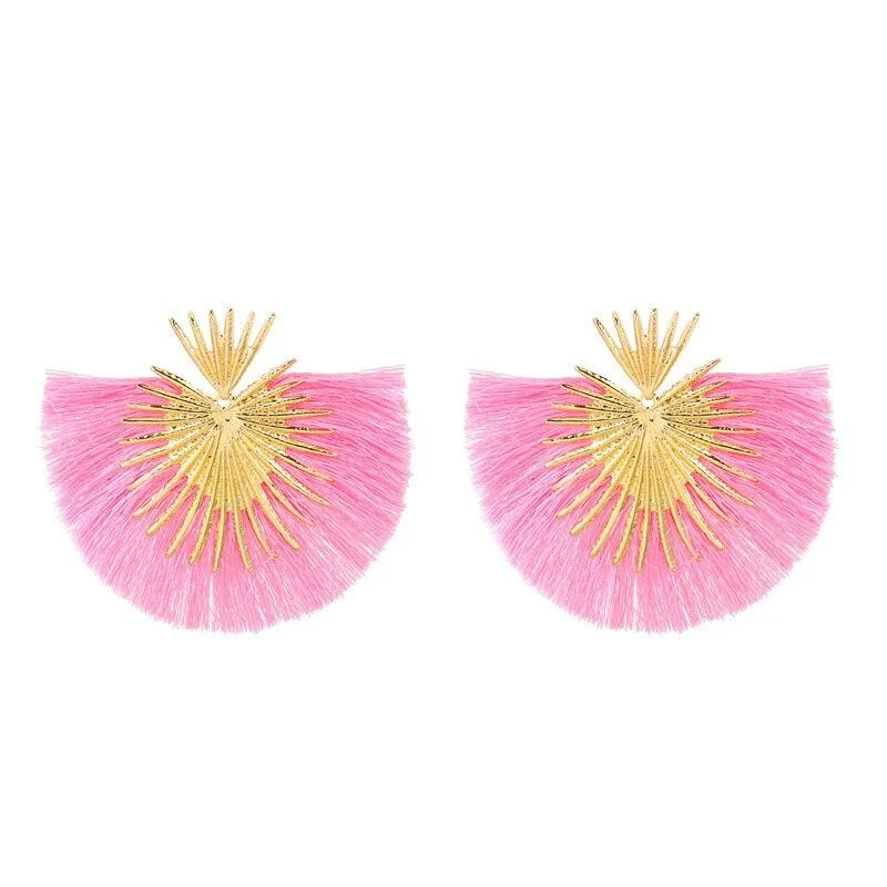 Inka Bohemian Big Exaggerated Fan Tassel Earrings - Glova