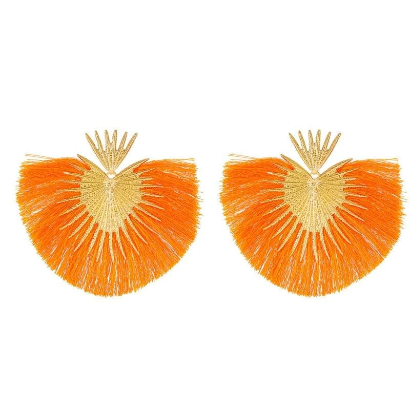 Inka Bohemian Big Exaggerated Fan Tassel Earrings - Glova