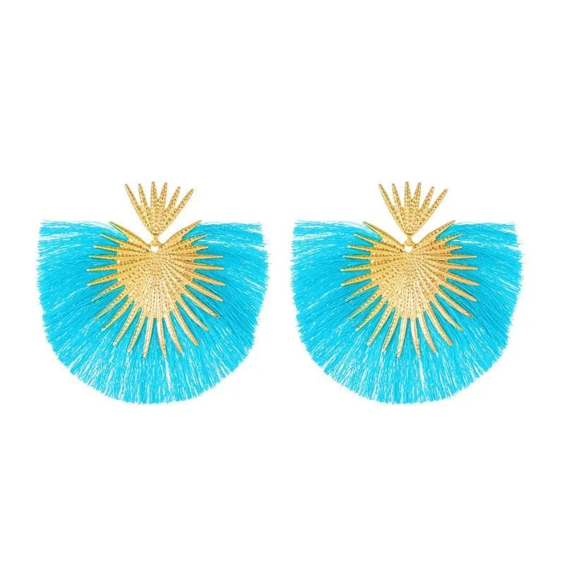 Inka Bohemian Big Exaggerated Fan Tassel Earrings - Glova