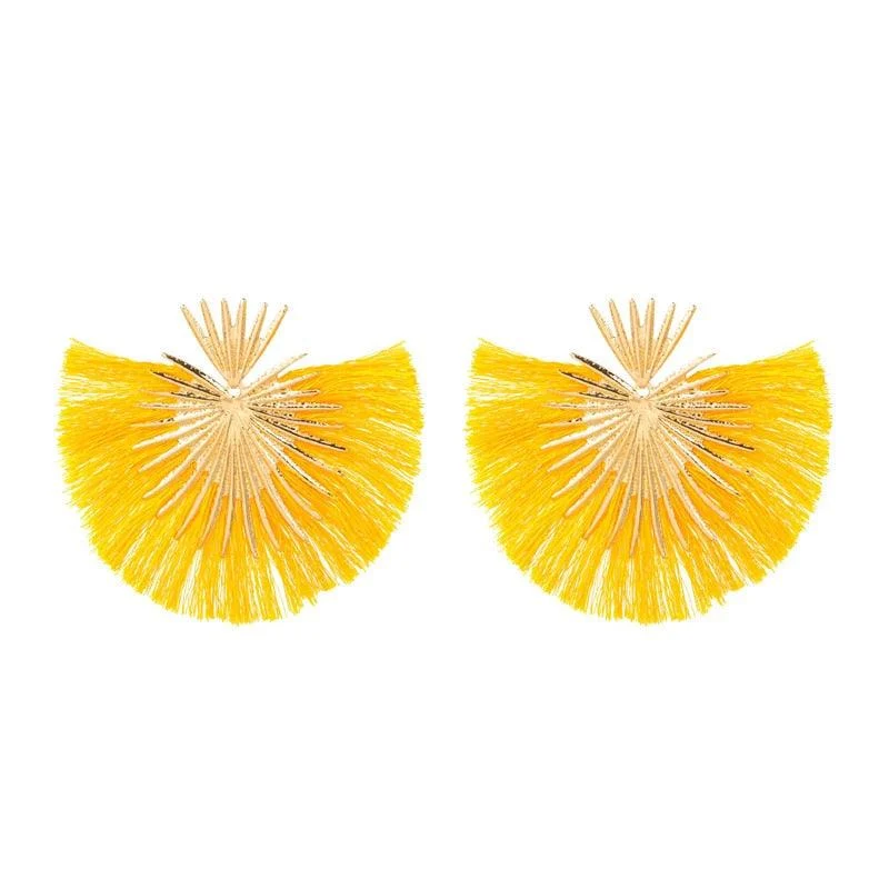 Inka Bohemian Big Exaggerated Fan Tassel Earrings - Glova