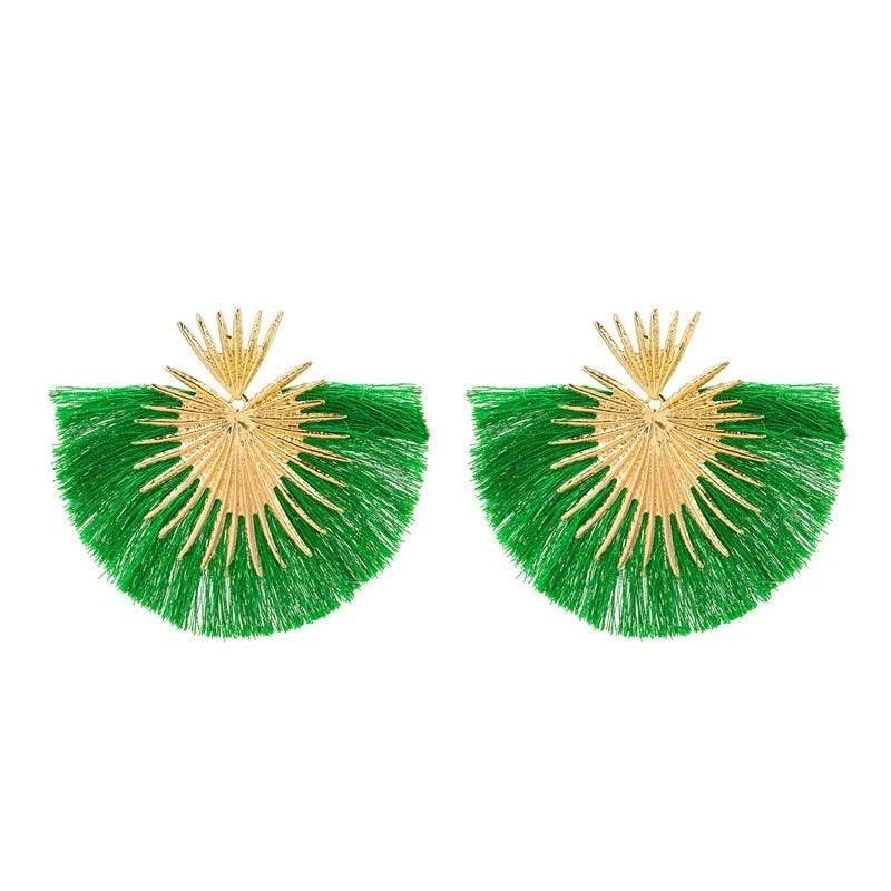 Inka Bohemian Big Exaggerated Fan Tassel Earrings - Glova