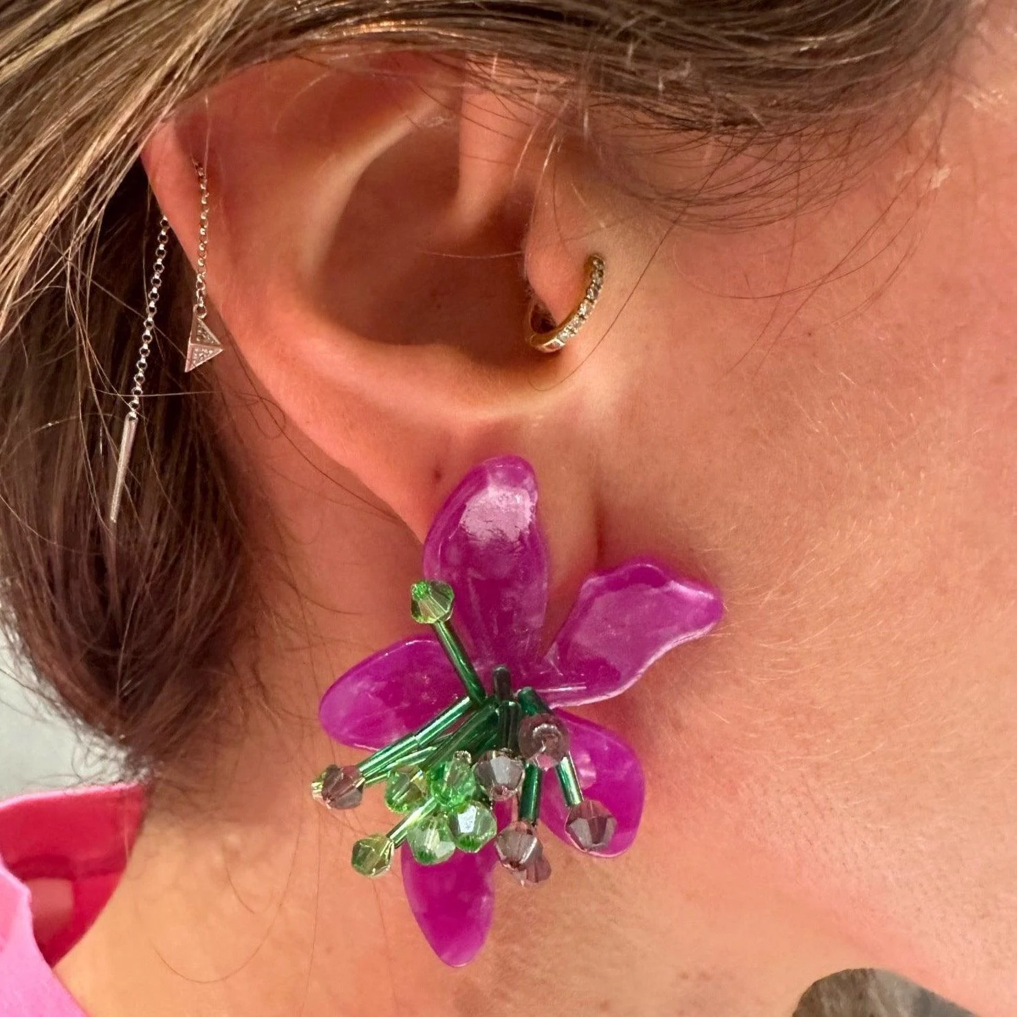 Ione Beaded Acrylic Flower Earrings - 3 Colors - Glova