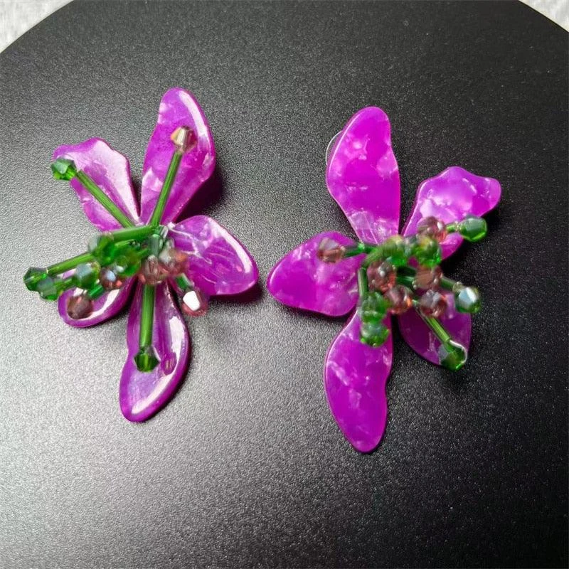 Ione Beaded Acrylic Flower Earrings - 3 Colors - Glova