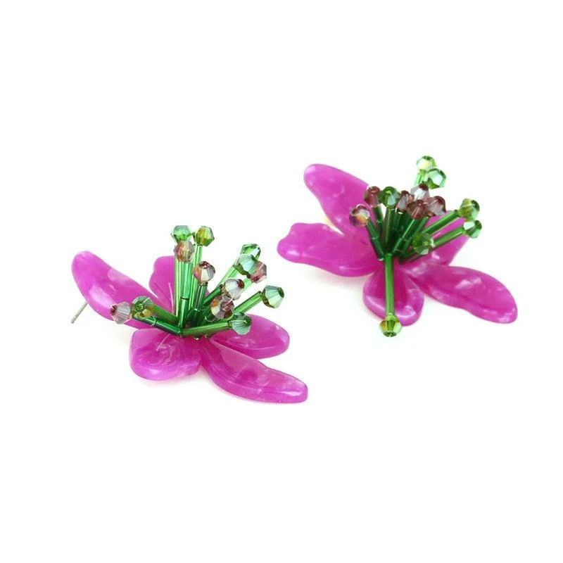 Ione Beaded Acrylic Flower Earrings - 3 Colors - Glova