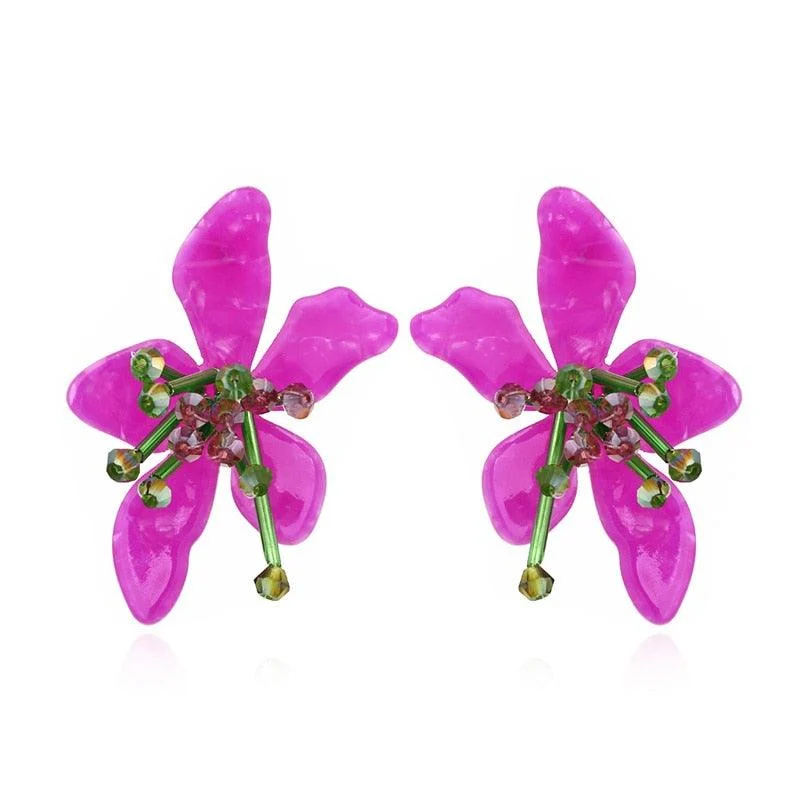 Ione Beaded Acrylic Flower Earrings - 3 Colors - Glova