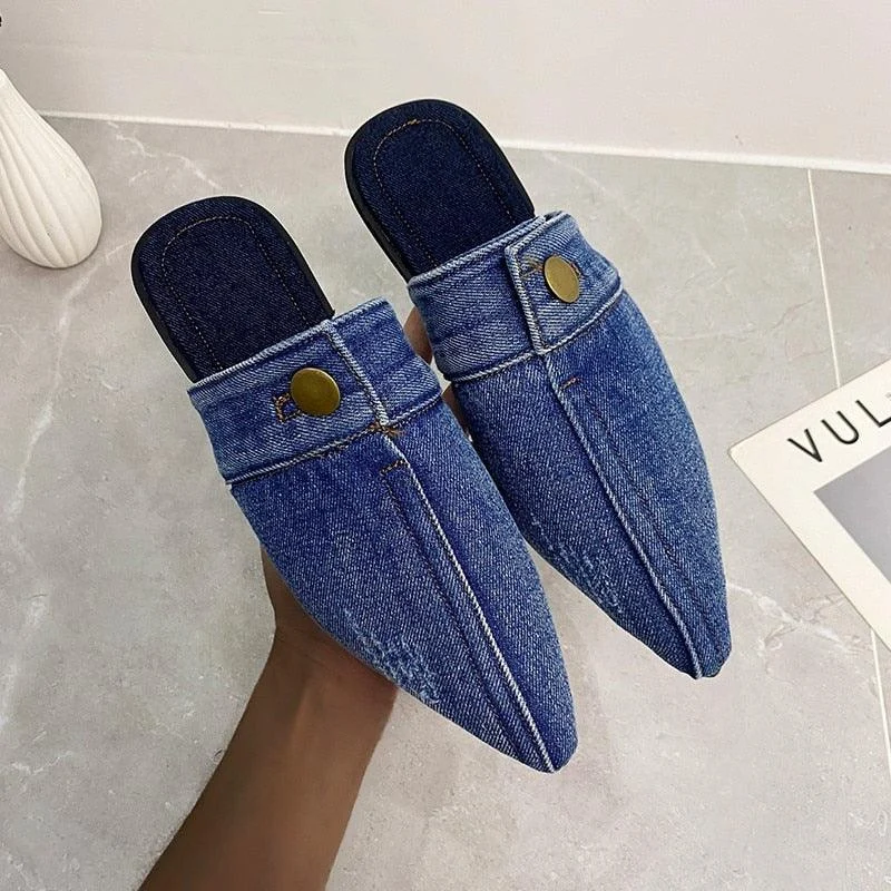 Irma Pointed Toe Denim Slippers - 3 Colors - Glova