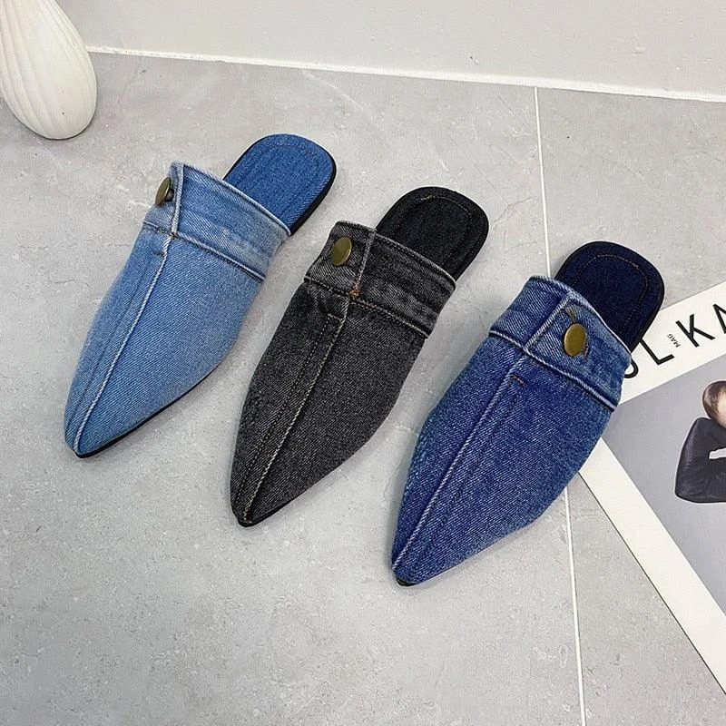 Irma Pointed Toe Denim Slippers - 3 Colors - Glova