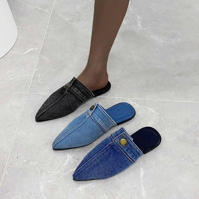 Irma Pointed Toe Denim Slippers - 3 Colors - Glova