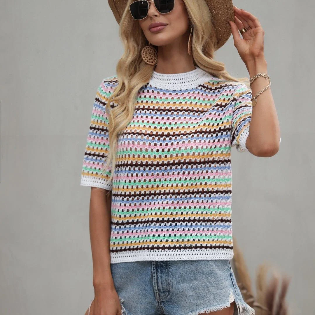 Isabella Colorful Striped Crochet Top - Glova