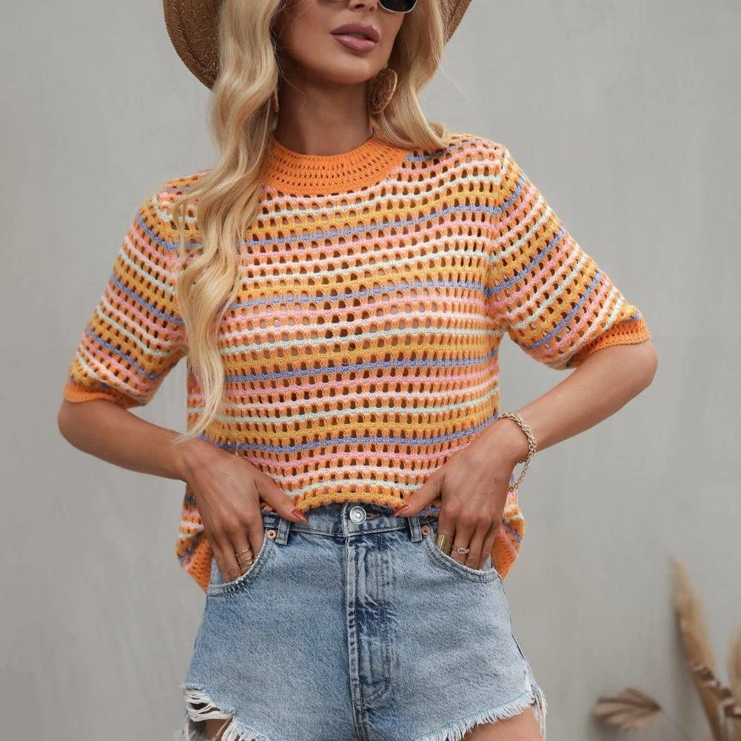 Isabella Colorful Striped Crochet Top - Glova