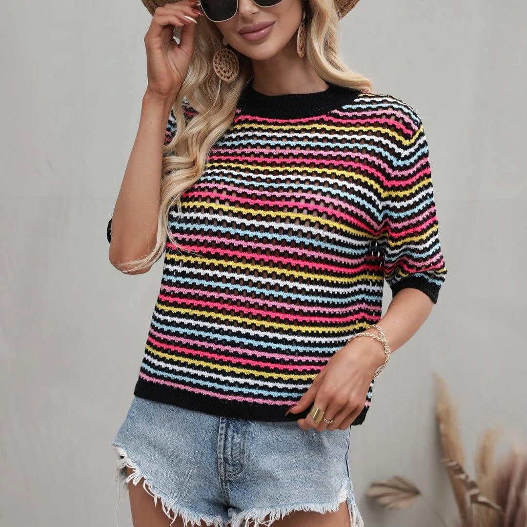 Isabella Colorful Striped Crochet Top - Glova