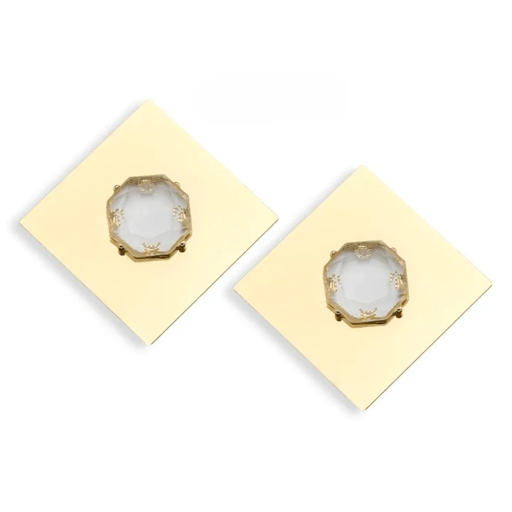 Izara CZ Color Gemstone Square Metal Drop Earrings - Glova