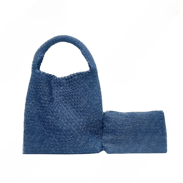 Izara Distressed Denim Serpentine Woven Totes - Glova