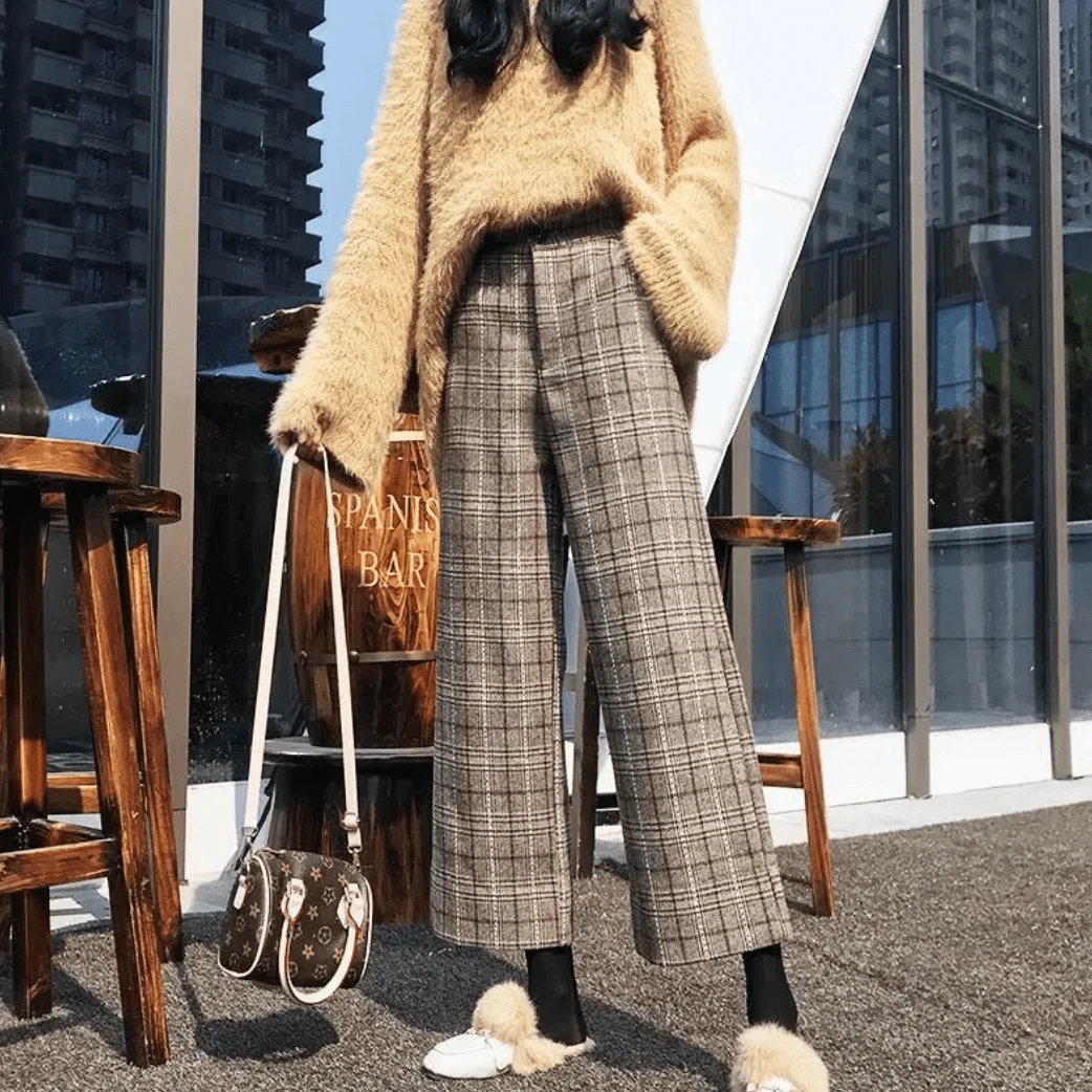 Jamie Woolen Plaid Cropped Pants - Glova