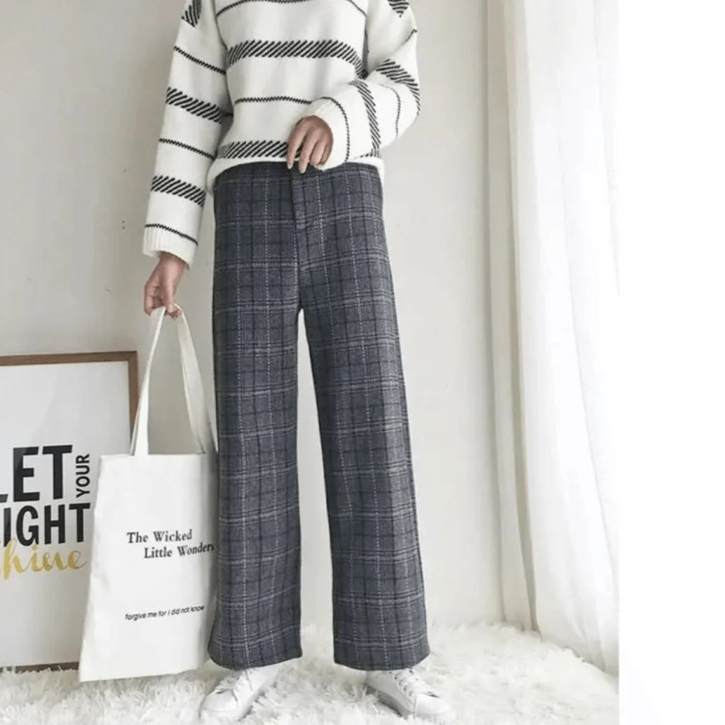 Jamie Woolen Plaid Cropped Pants - Glova