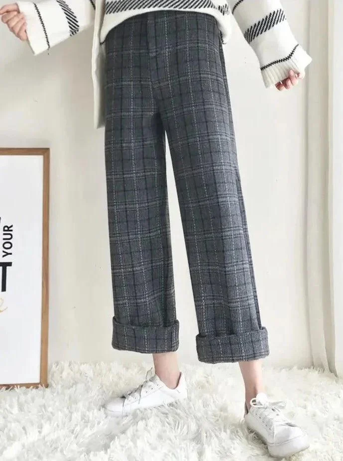 Jamie Woolen Plaid Cropped Pants - Glova