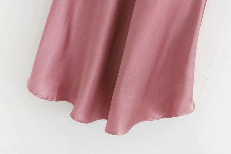 Jana Pink Satin Side Slit Midi Skirt - Glova