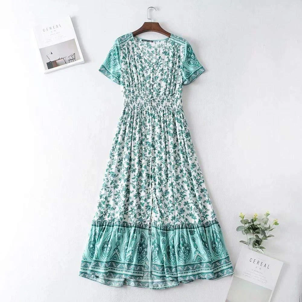 Jasmine Green Floral Maxi Dress - Glova