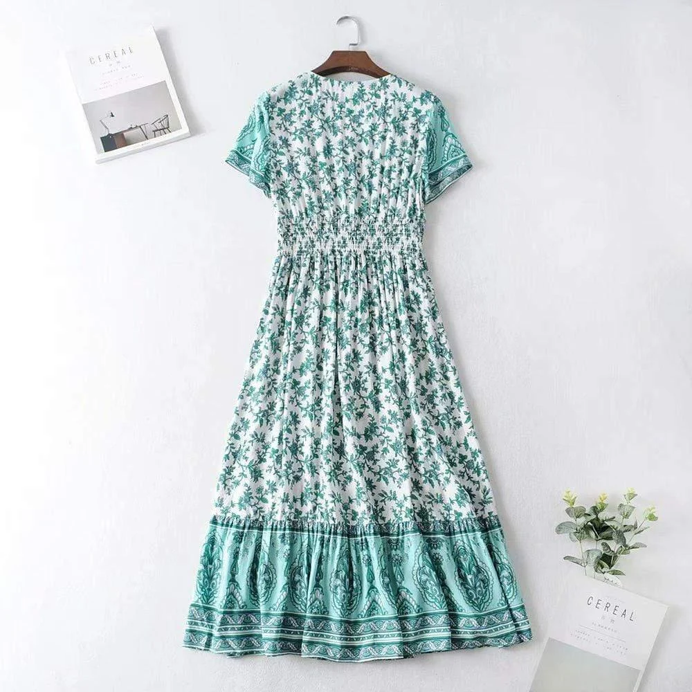 Jasmine Green Floral Maxi Dress - Glova