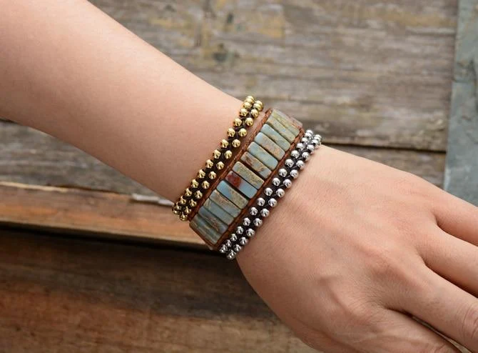 Jasper and Agate Stone Wrap Bracelet - Glova