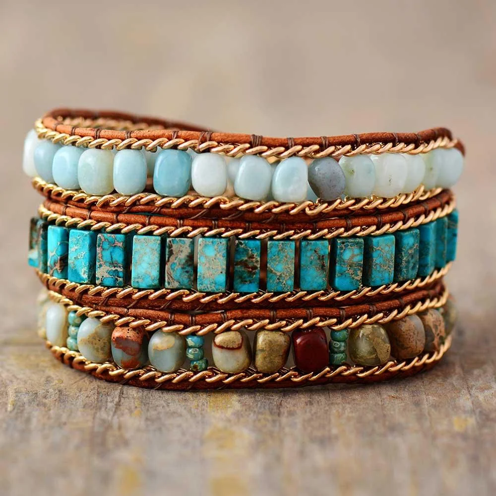 Jasper & Amazonite Wrap Bracelet - Glova