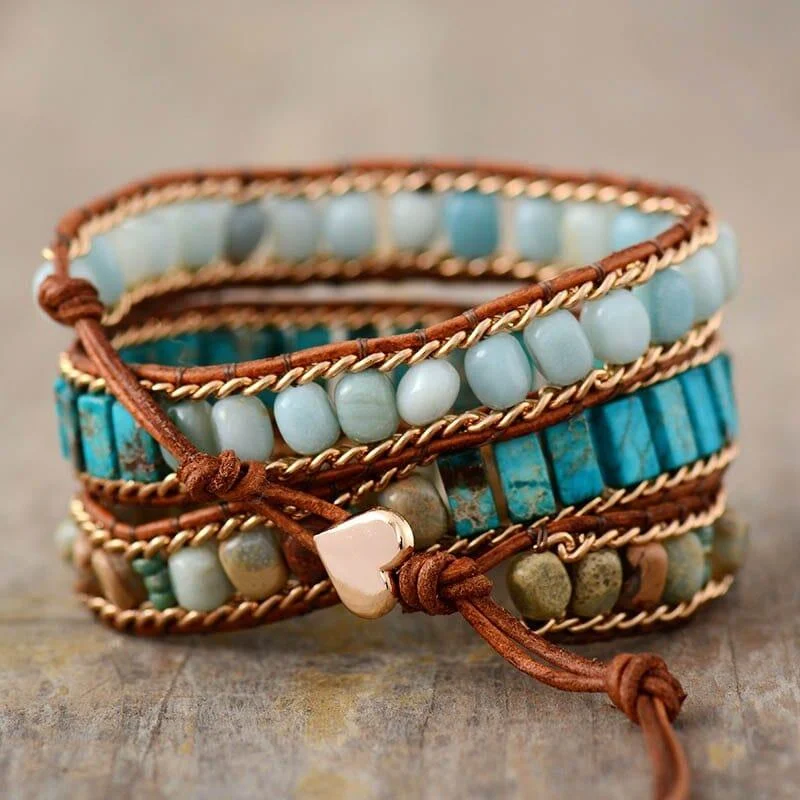 Jasper & Amazonite Wrap Bracelet - Glova