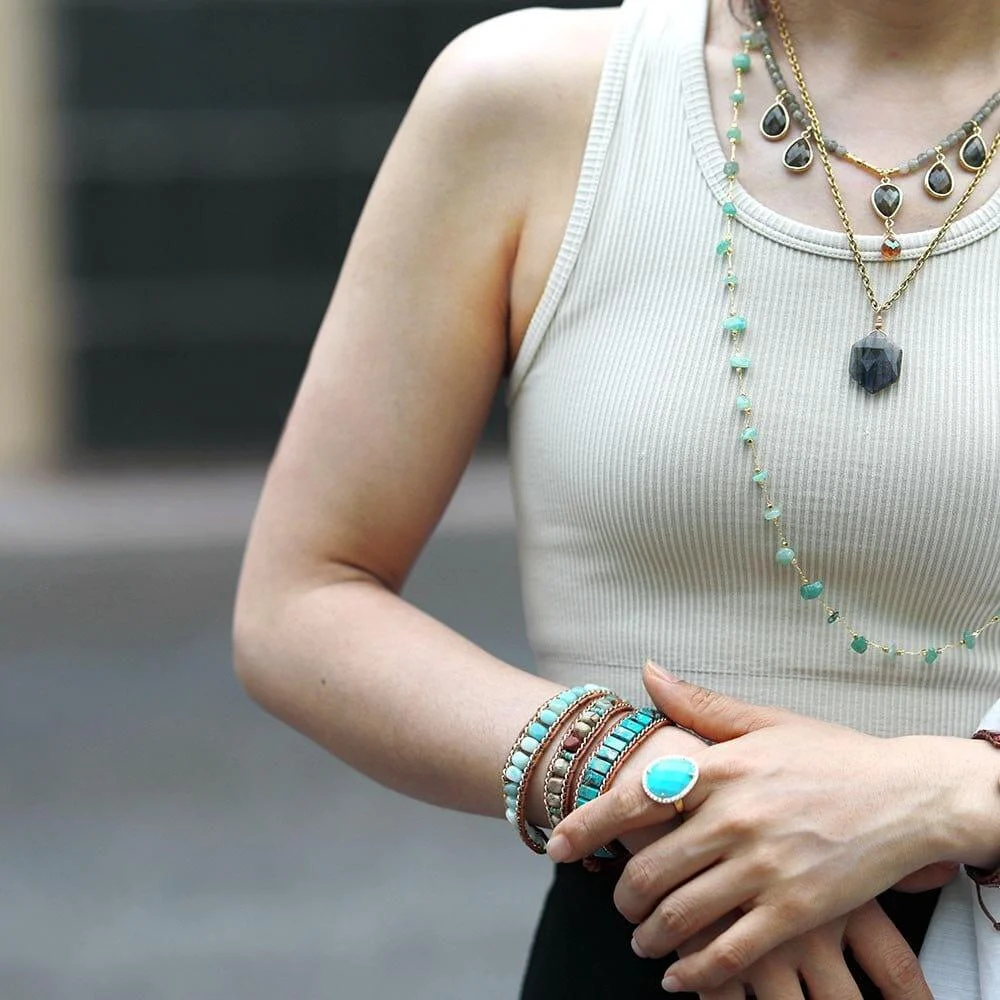 Jasper & Amazonite Wrap Bracelet - Glova