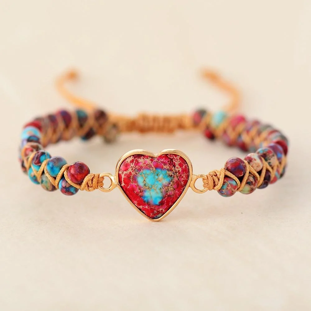 Jasper Heart Charm Wrap Bracelet - Glova