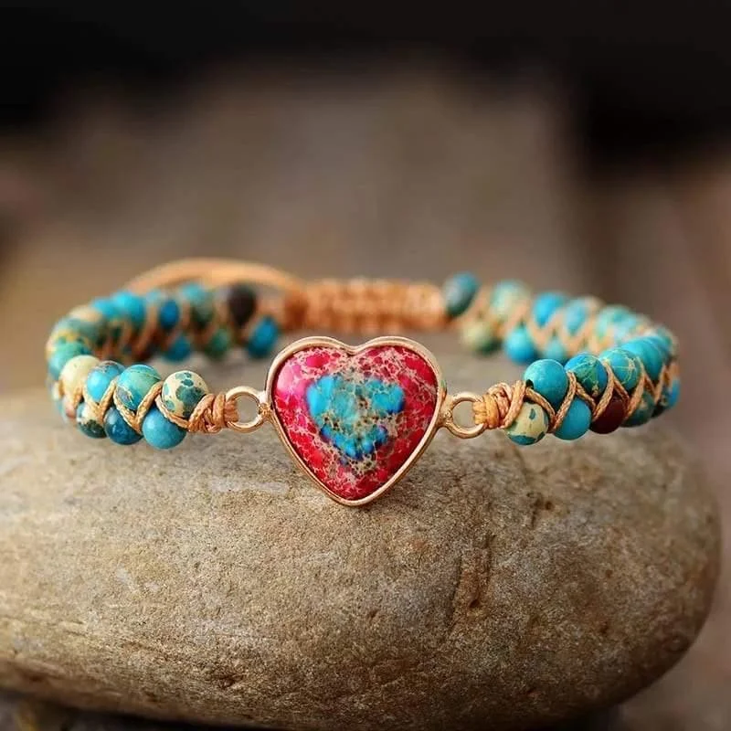 Jasper Heart Charm Wrap Bracelet - Glova