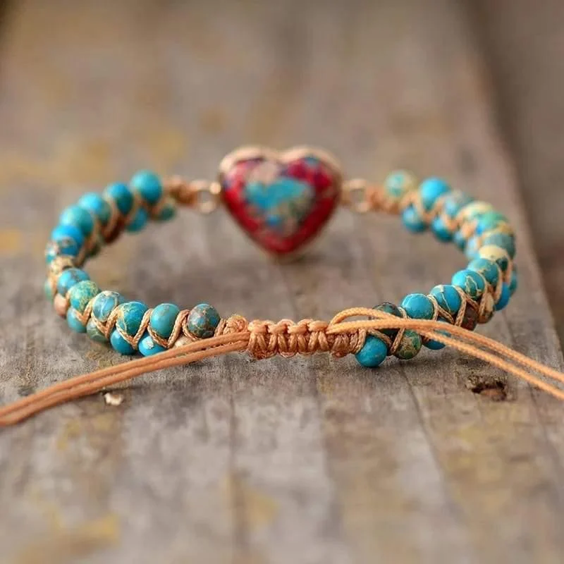 Jasper Heart Charm Wrap Bracelet - Glova