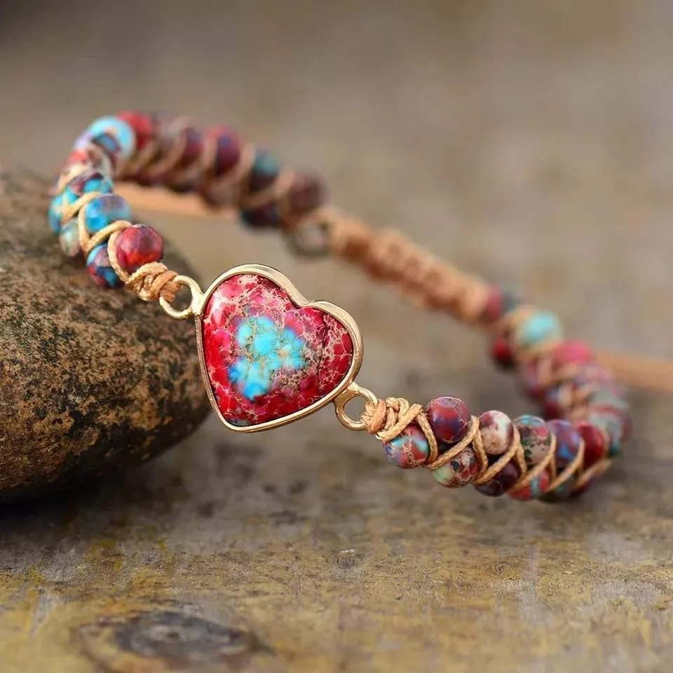 Jasper Heart Charm Wrap Bracelet - Glova