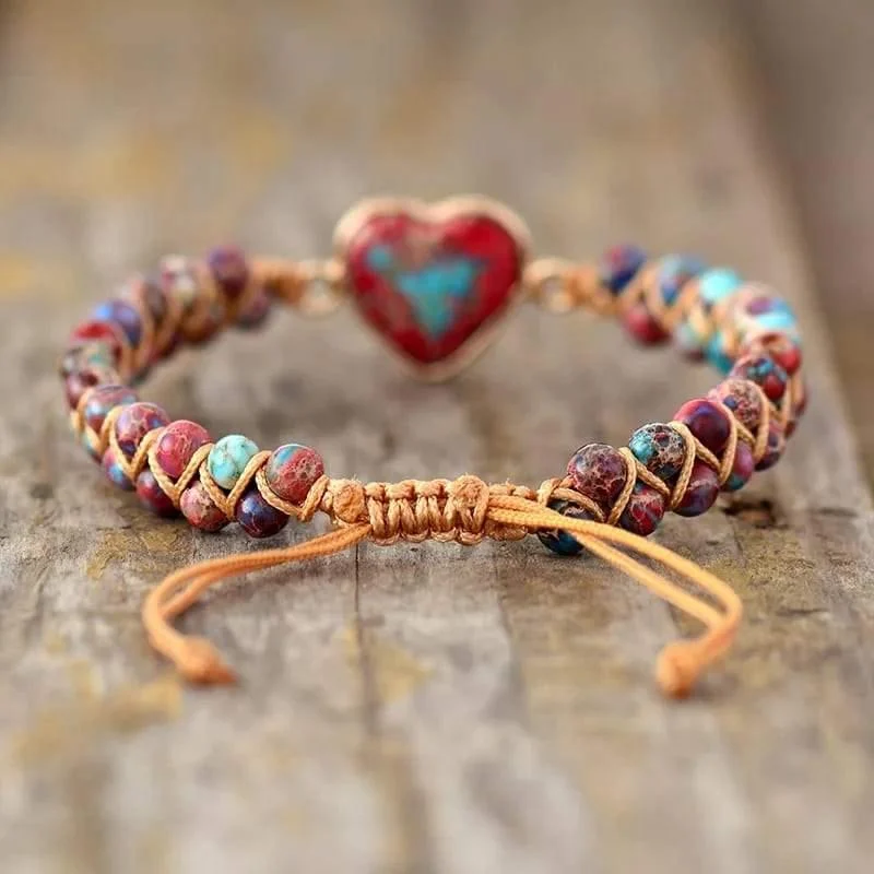 Jasper Heart Charm Wrap Bracelet - Glova