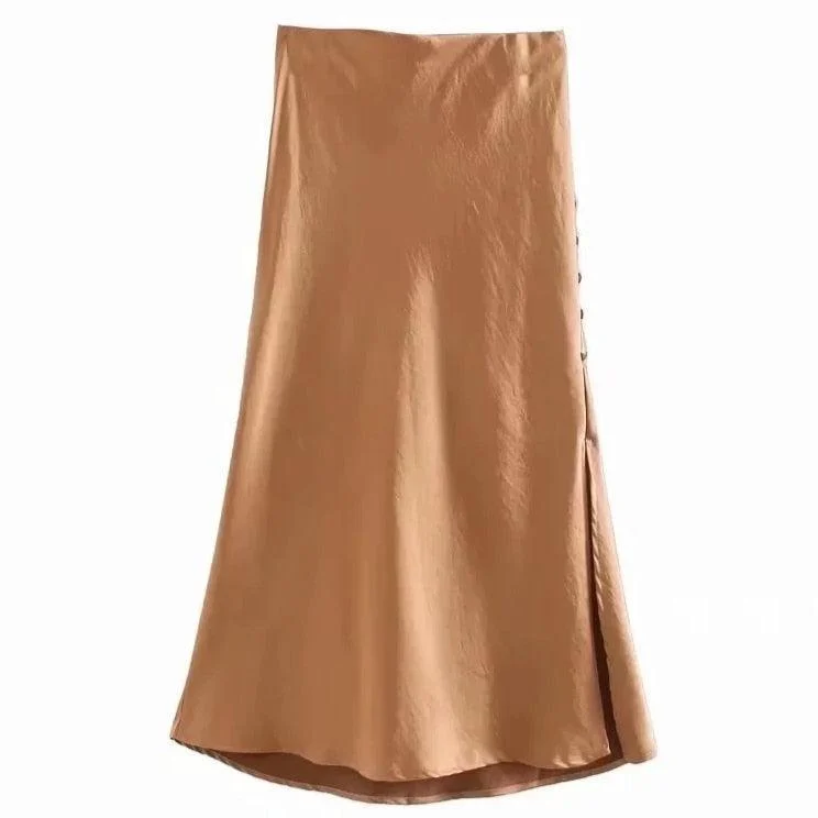 Jayne Satin Side Slit Midi Skirts - Glova